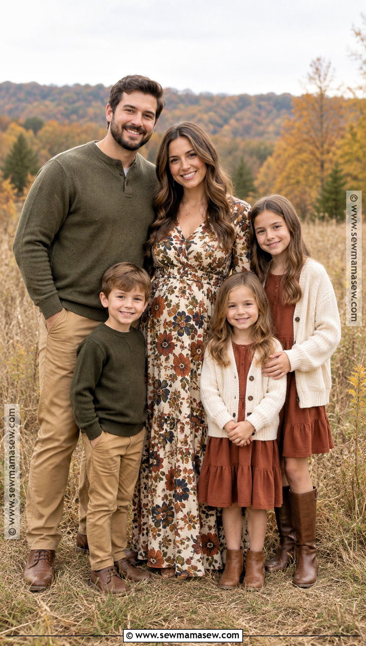 Floral Dress And Neutral Fall Family Photo Outfits - 25 fall family photo outfits