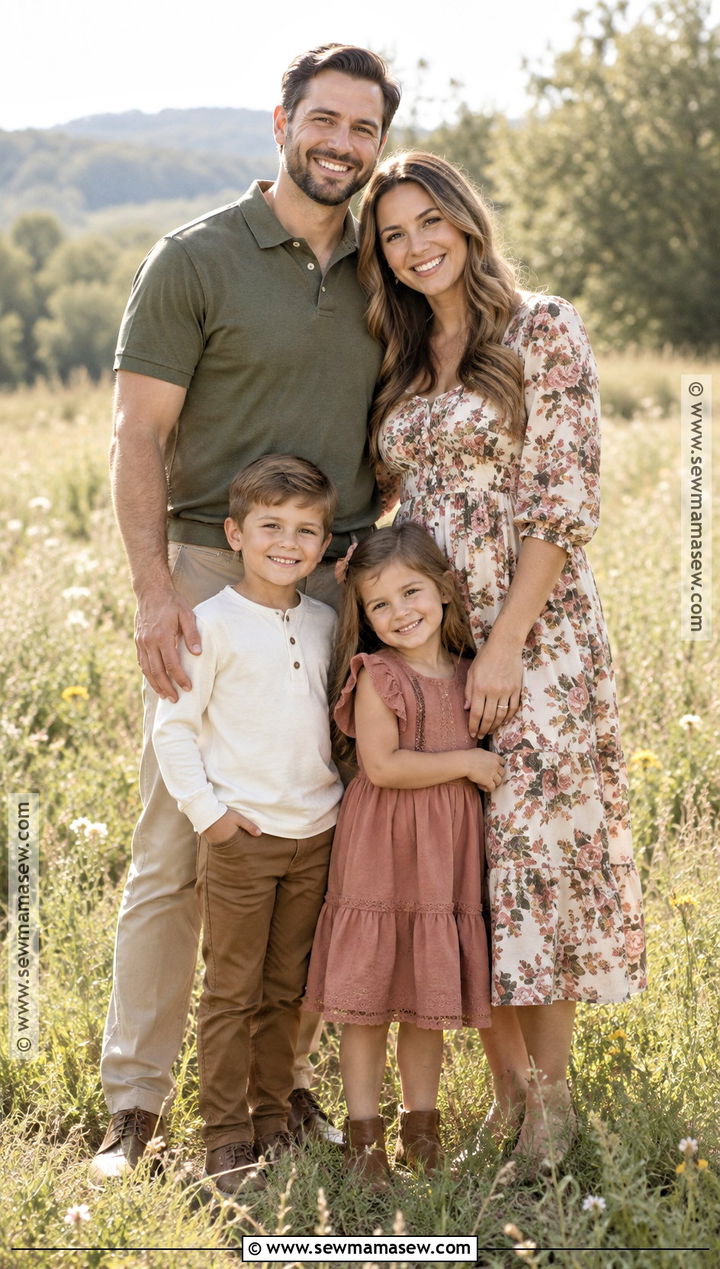 Floral Dress And Neutral Family Photo Outfits - 20 early fall family photo outfits