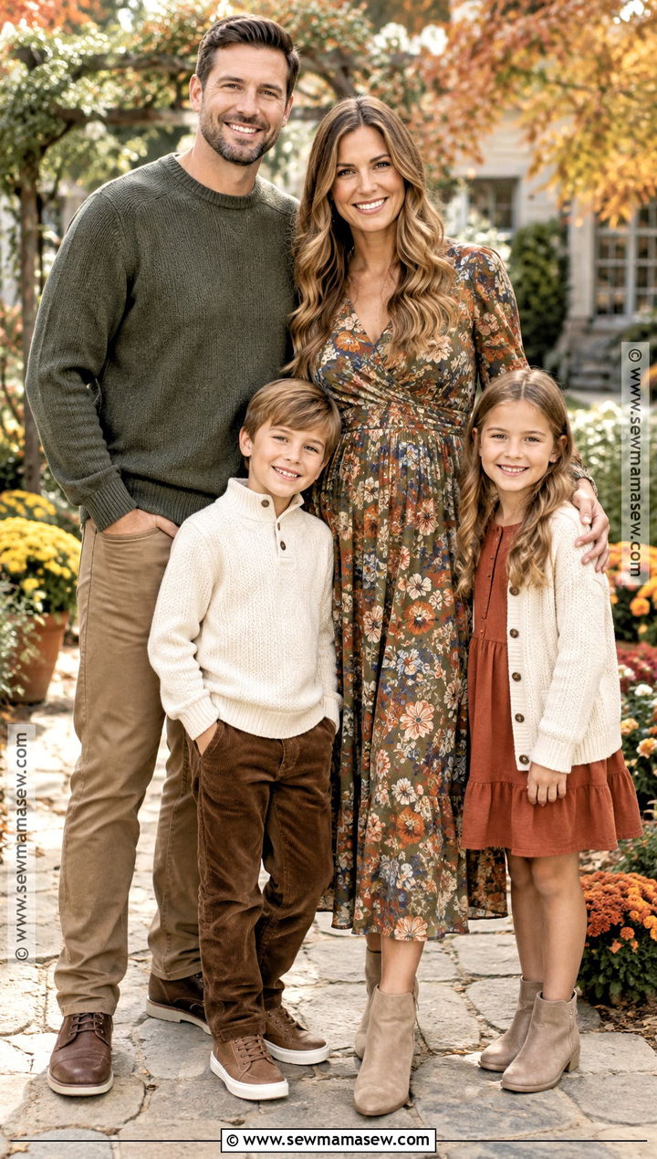 Floral Dress And Solid Fall Family Outfit - 15 fall family inspo outfits