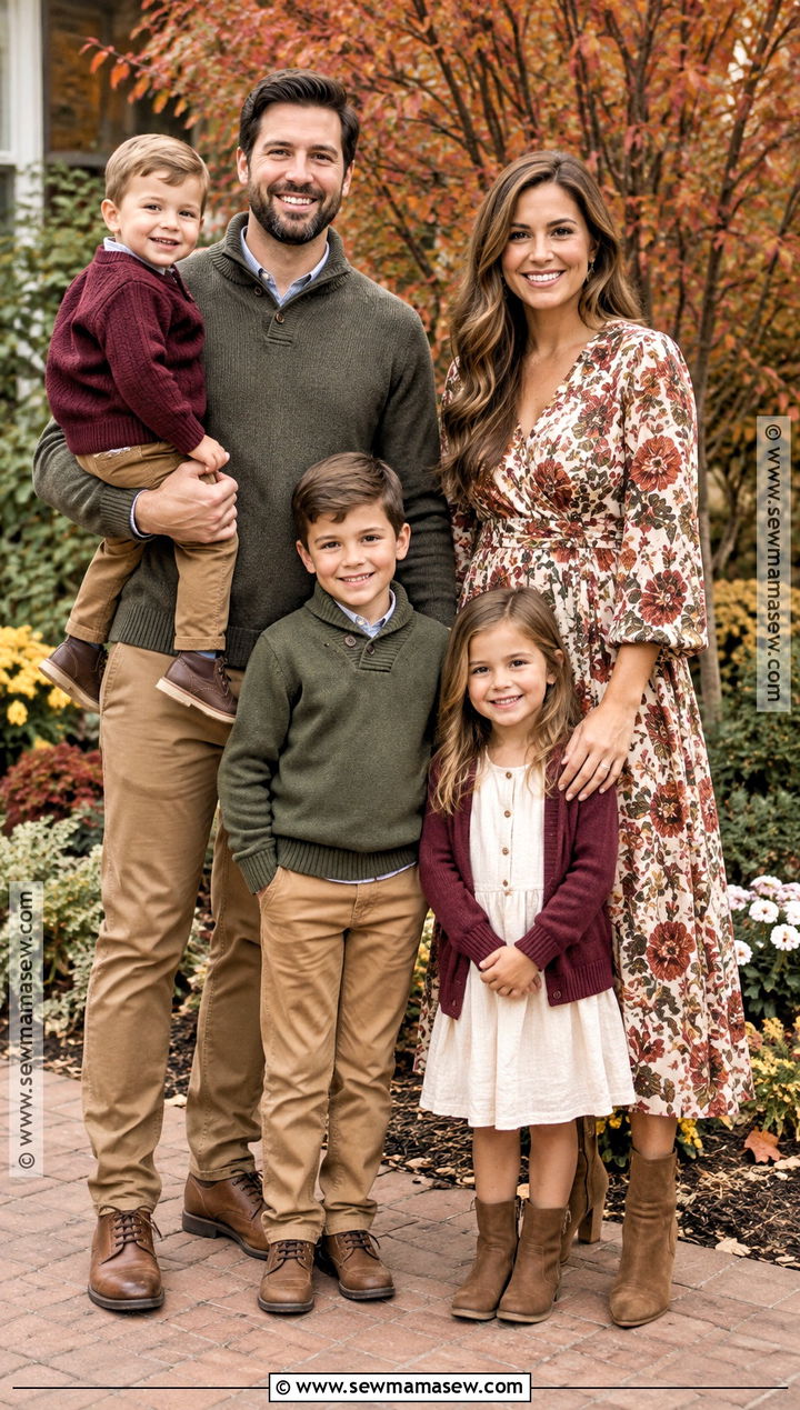 Floral Dress And Solid Fall Family Photo Outfits - 15 fall family photo outfit ideas