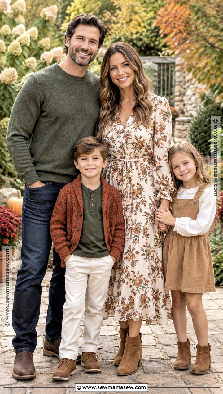 Floral Dress And Solid Neutrals Fall Family Picture Outfit - 25 casual fall family picture outfits