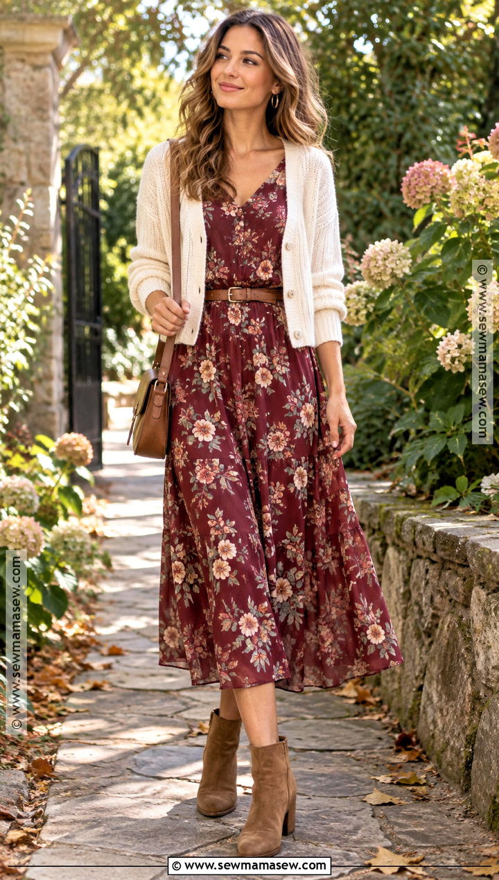 Floral Dress And Suede Boots Summer Fall Outfit - 20 Summer Fall Outfit Ideas