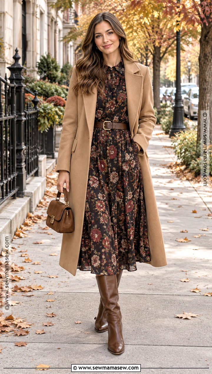 Floral Dress And Tall Boots Outfit - 20 Fall Winter 2026 Fashion Trends