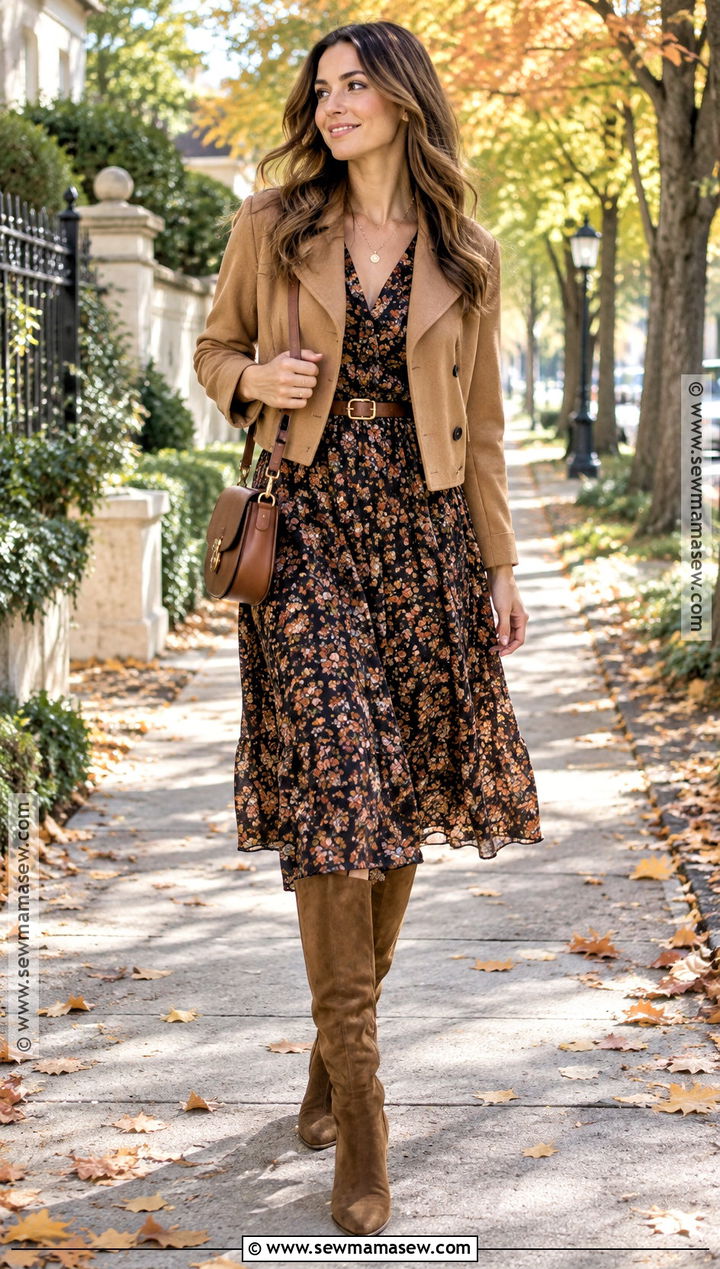 Floral Dress With Knee High Boots - 20 Knee High Boots Fall Outfits