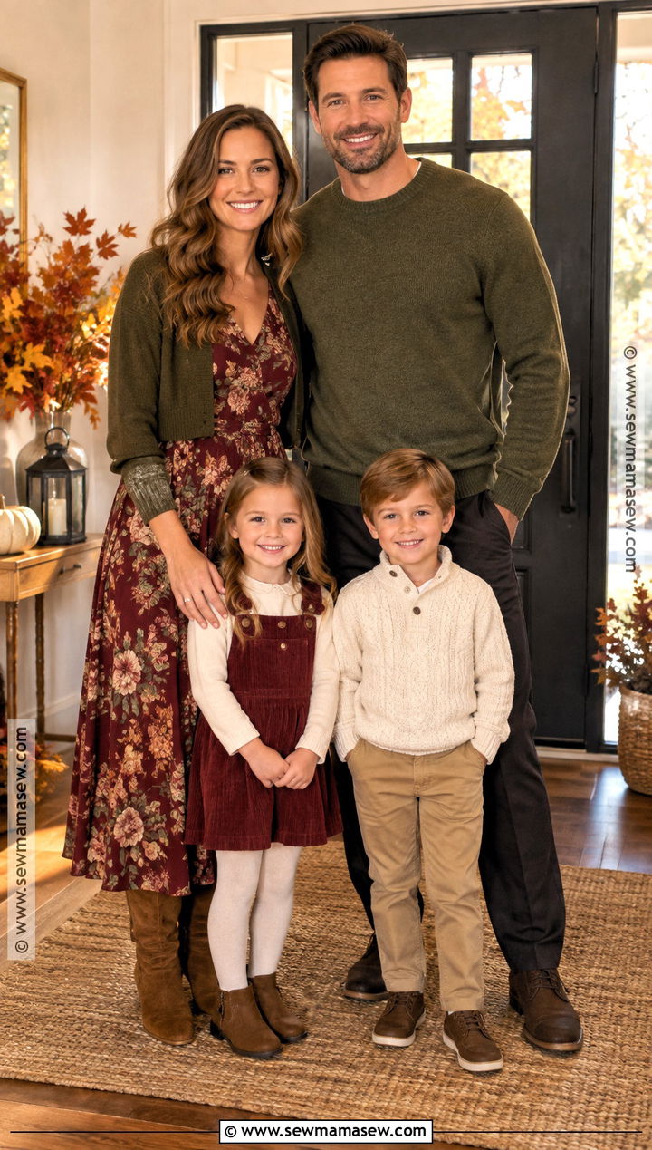 Floral Dress and Solid Fall Layers Thanksgiving Family Outfit - 20 thanksgiving outfit ideas for family
