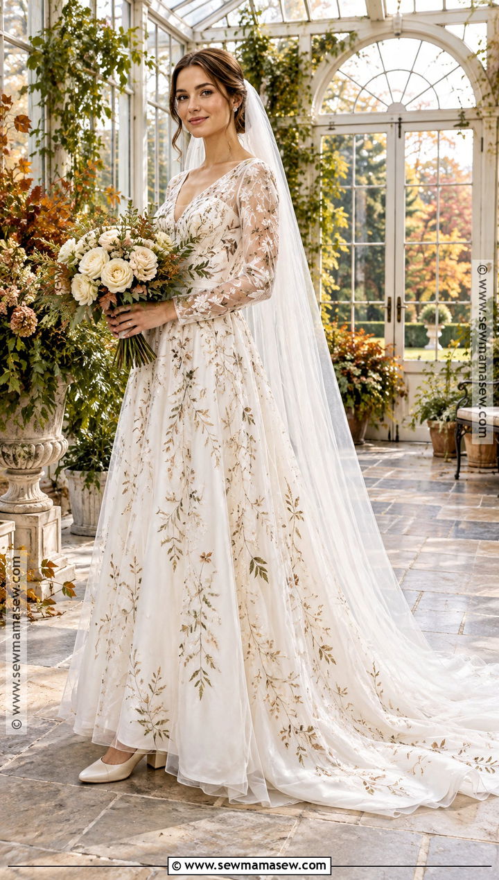 Floral Embroidered Autumn Wedding Dress - 20 autumn wedding dress the bride ideas