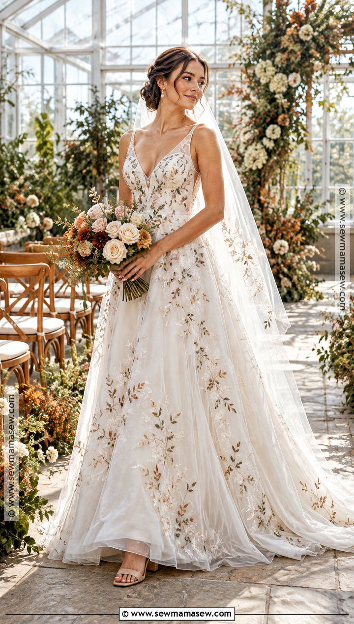 Floral Embroidered Early Fall Wedding Dress - 15 early fall wedding dress ideas
