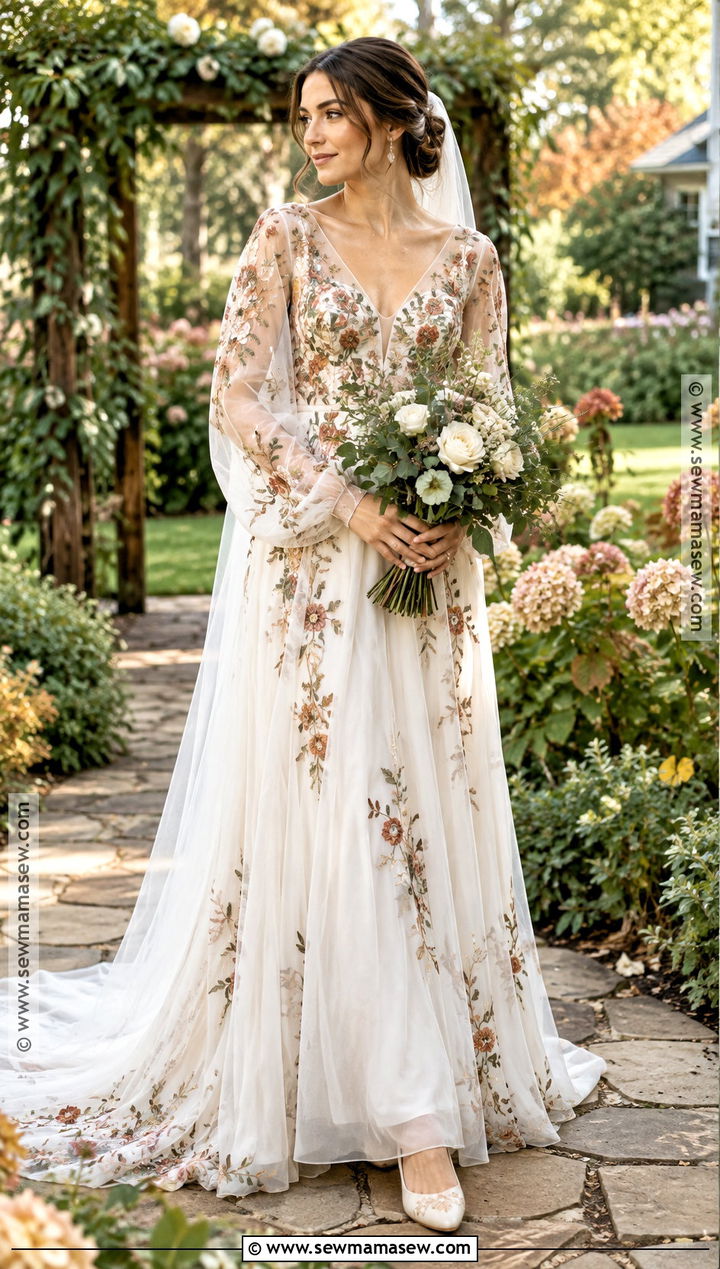 Floral Embroidered Fall Backyard Wedding Dress - 15 Fall Backyard Wedding Dress Simple Ideas