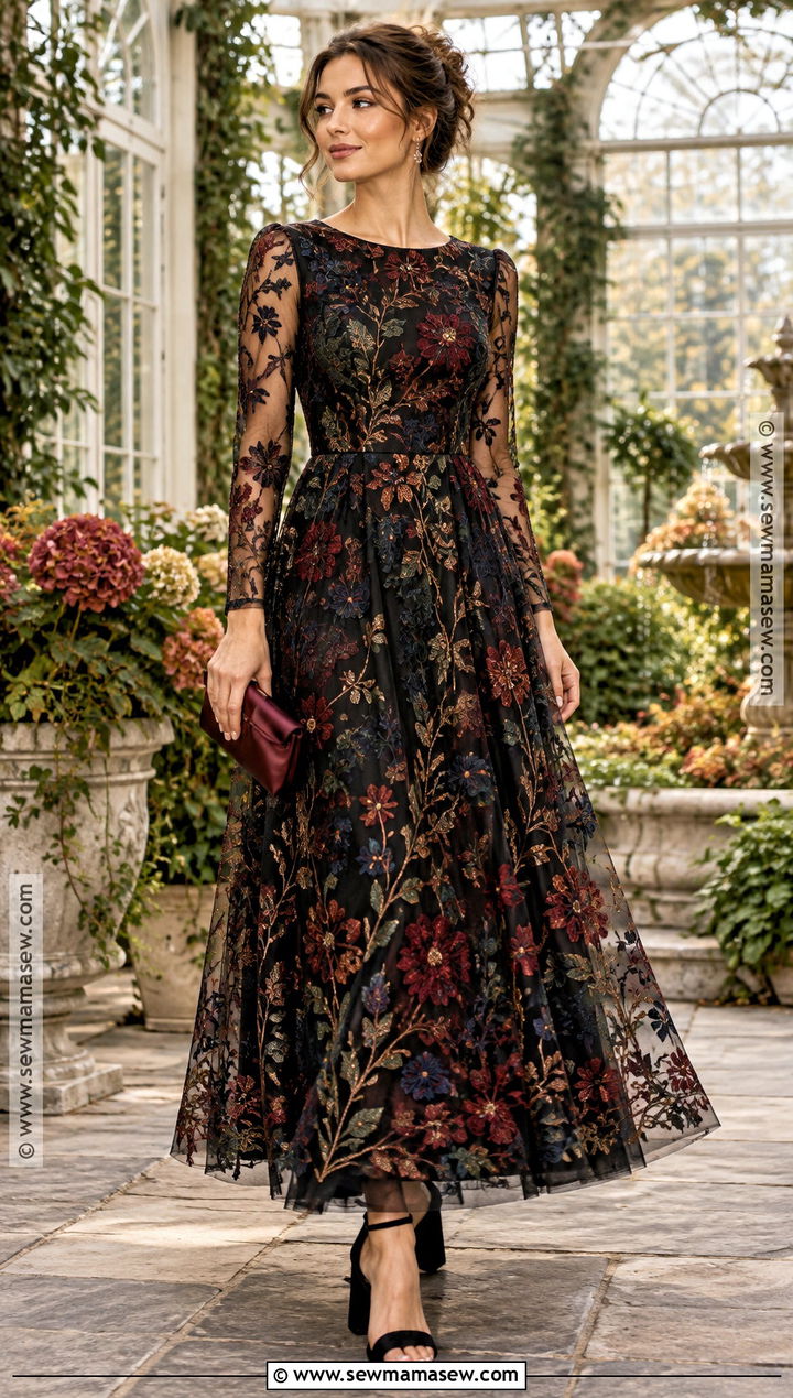 Floral Embroidered Tulle Dress - 15 Fall Garden Wedding Dress Ideas