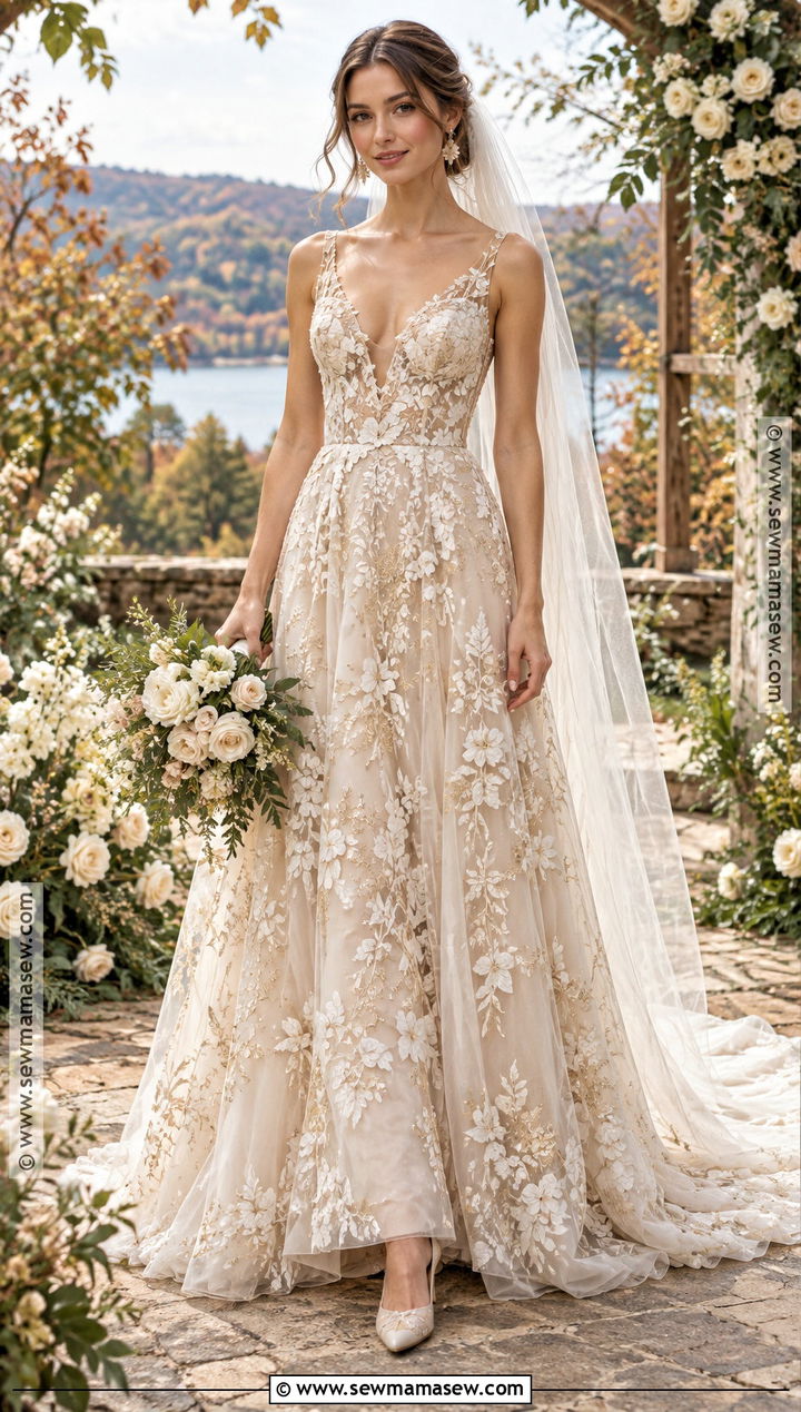 Floral Embroidered Wedding Dress - 15 wedding dresses for fall weddings