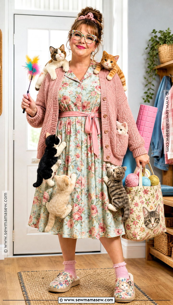 Floral House Dress Crazy Cat Lady Costume - 35 crazy cat lady costume ideas