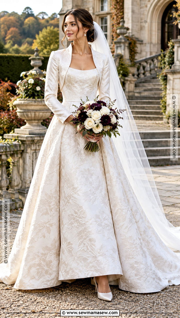 Floral Jacquard A Line Wedding Dress - 15 A Line Fall Wedding Dress Ideas