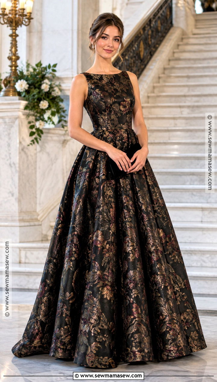 Floral Jacquard Ball Gown - 15 fall black tie dress ideas