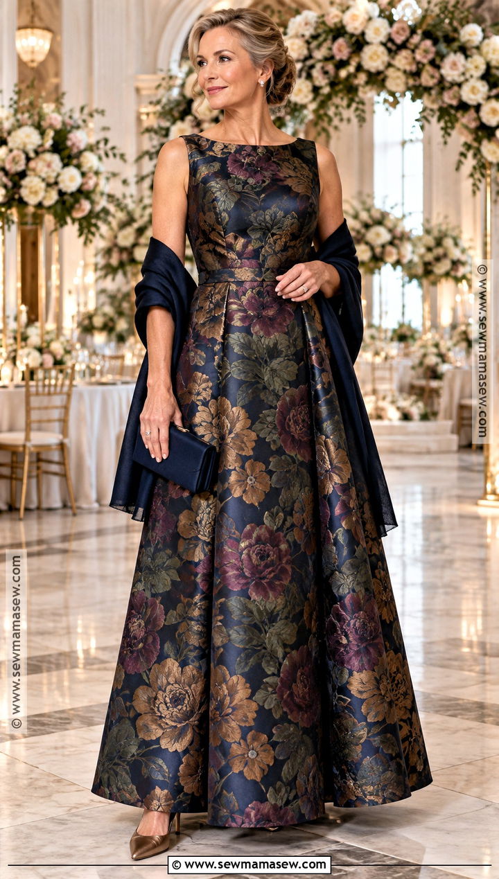 Floral Jacquard Mother Of The Bride Dress - 15 Fall Mother Of Bride Dresses