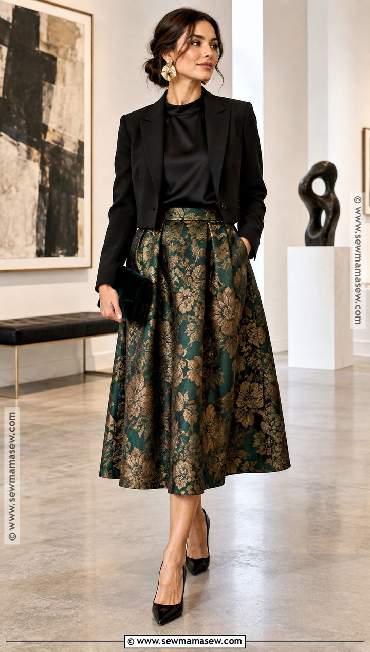 Floral Jacquard Skirt Outfit - 15 autumn floral skirt design ideas