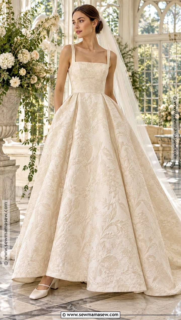 Floral Jacquard Soft Autumn Wedding Dress - 20 Soft Autumn Wedding Dress Ideas