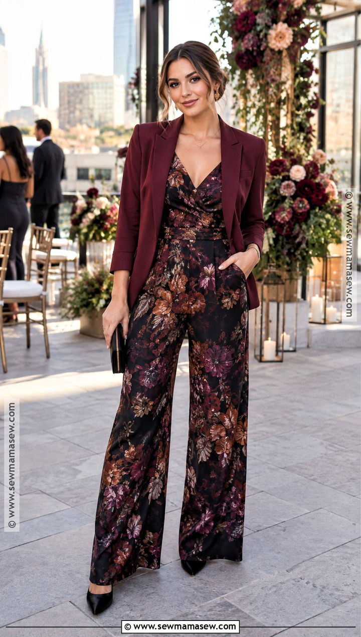 Floral Jumpsuit Fall Wedding Guest Outfit - 25 wedding guest outfit fall ideas