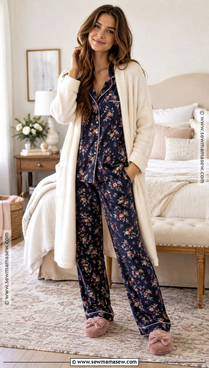 Floral Long Sleeve Fall Pyjamas - 20 fall pyjamas ideas