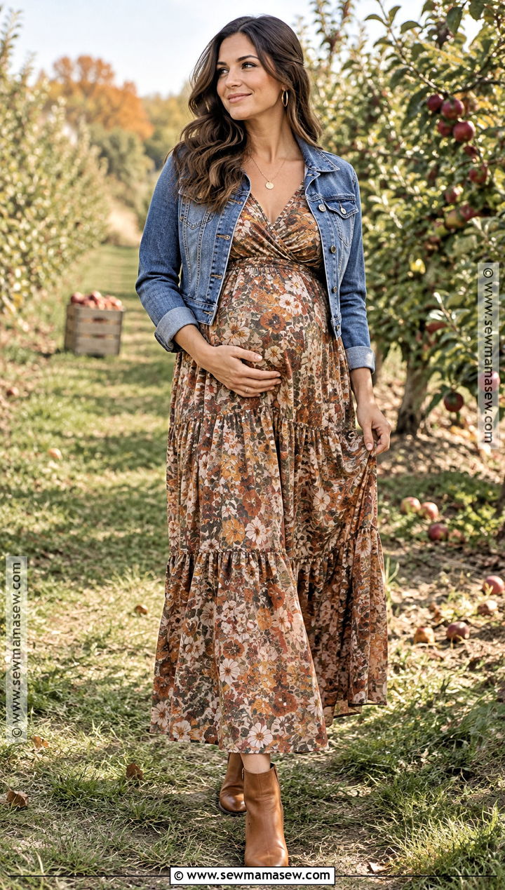 Floral Long Sleeve Maternity Maxi Dress - 15 fall maternity dresses for photoshoot