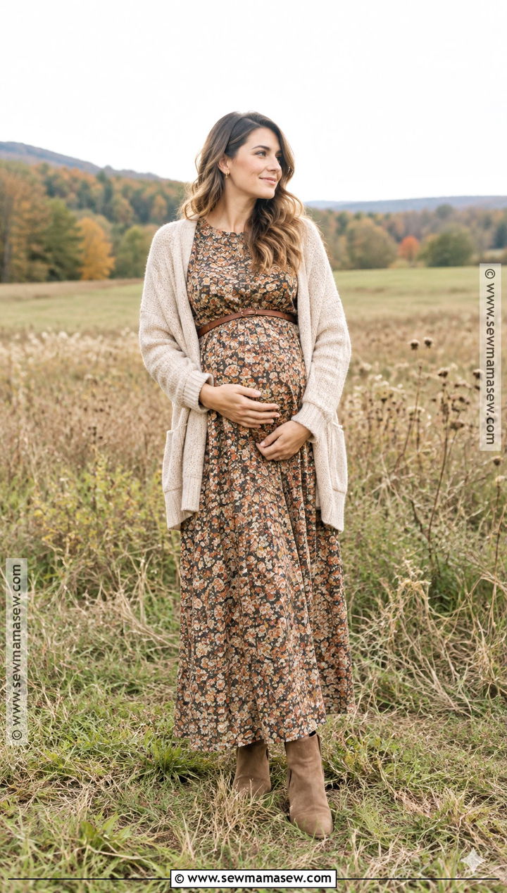 Floral Long Sleeve Maxi Maternity Photoshoot Outfit - 20 November Maternity Photoshoot Outfits