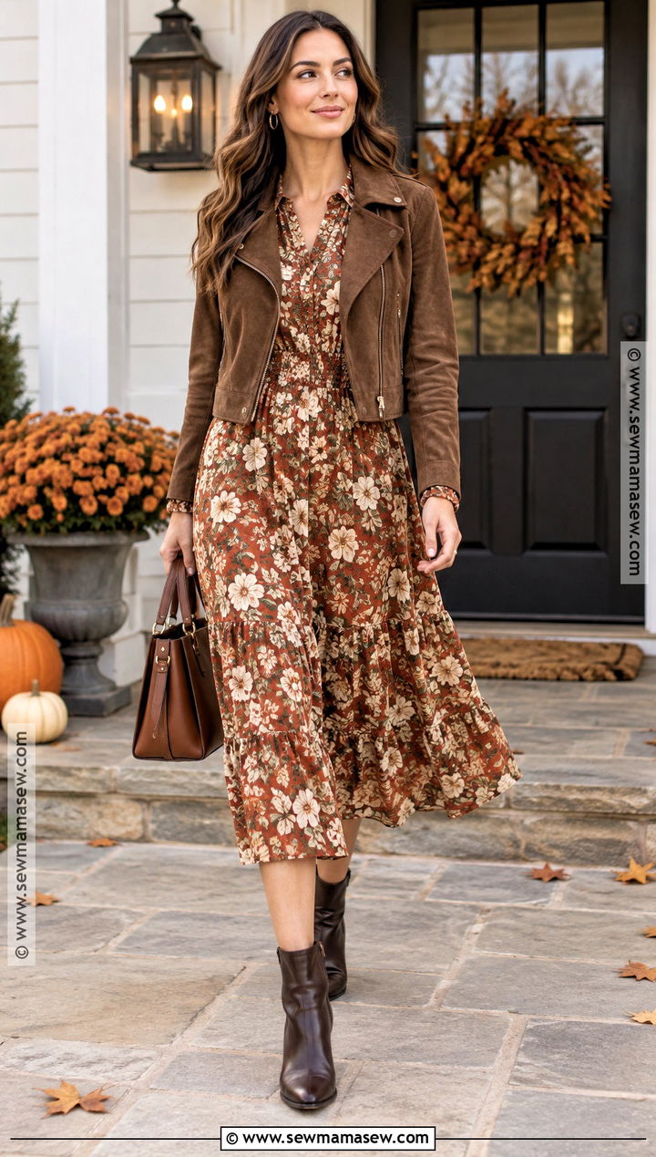 Floral Long Sleeve Midi Thanksgiving Dress - 20 thanksgiving dresses for women