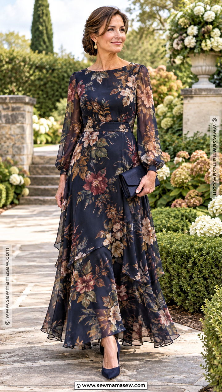 Floral Long Sleeve Mother of the Bride Maxi Dress - 25 fall mother of the bride dresses
