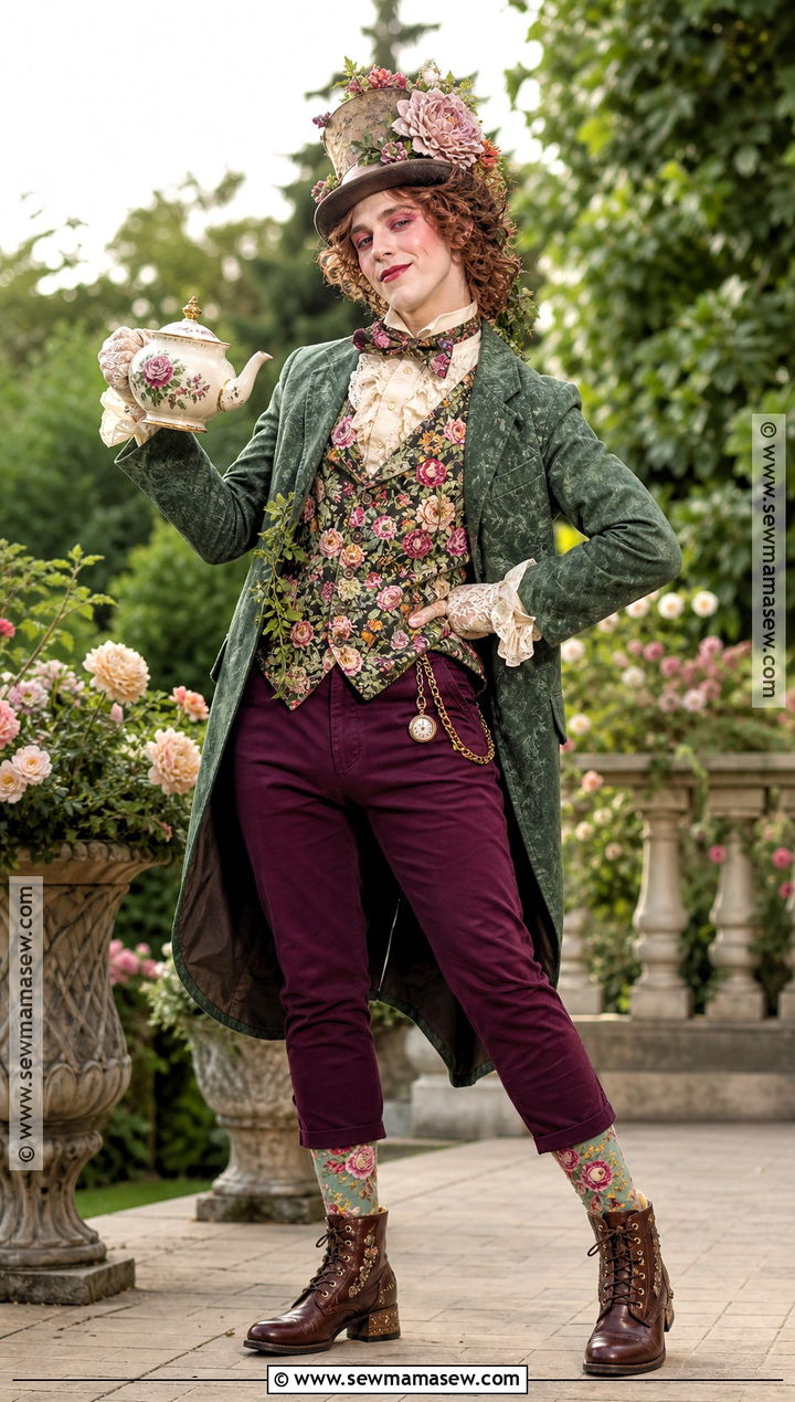 Floral Mad Hatter Costume With Garden Details - 50 mad hatter costume ideas