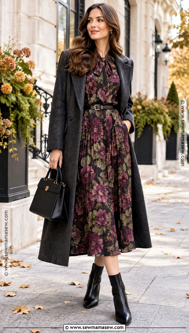 Floral Matching Set With Ankle Boots - 15 Autumn Floral Clothing Ideas