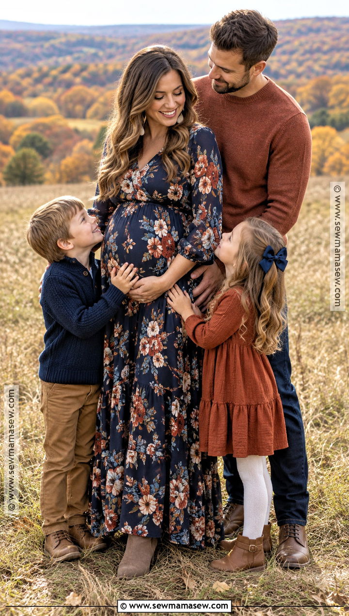 Floral Maternity Dress With Solid Family Outfits - 15 fall family maternity pictures outfits