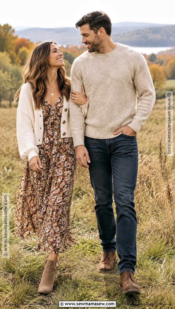Floral Maxi Dress And Cardigan Engagement Outfit - 20 engagement photos fall outfit ideas