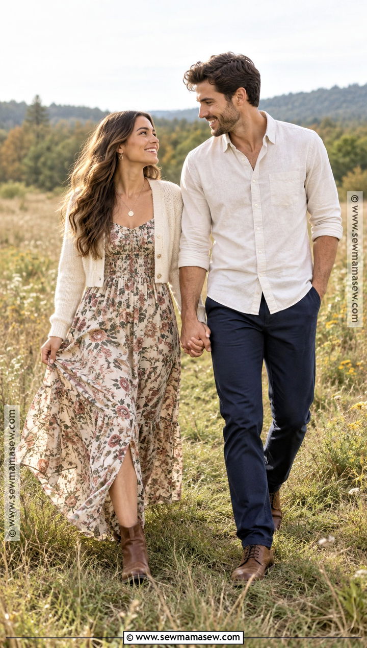 Floral Maxi Dress And Cardigan Engagement Photo Outfit - 15 engagement photo outfits september