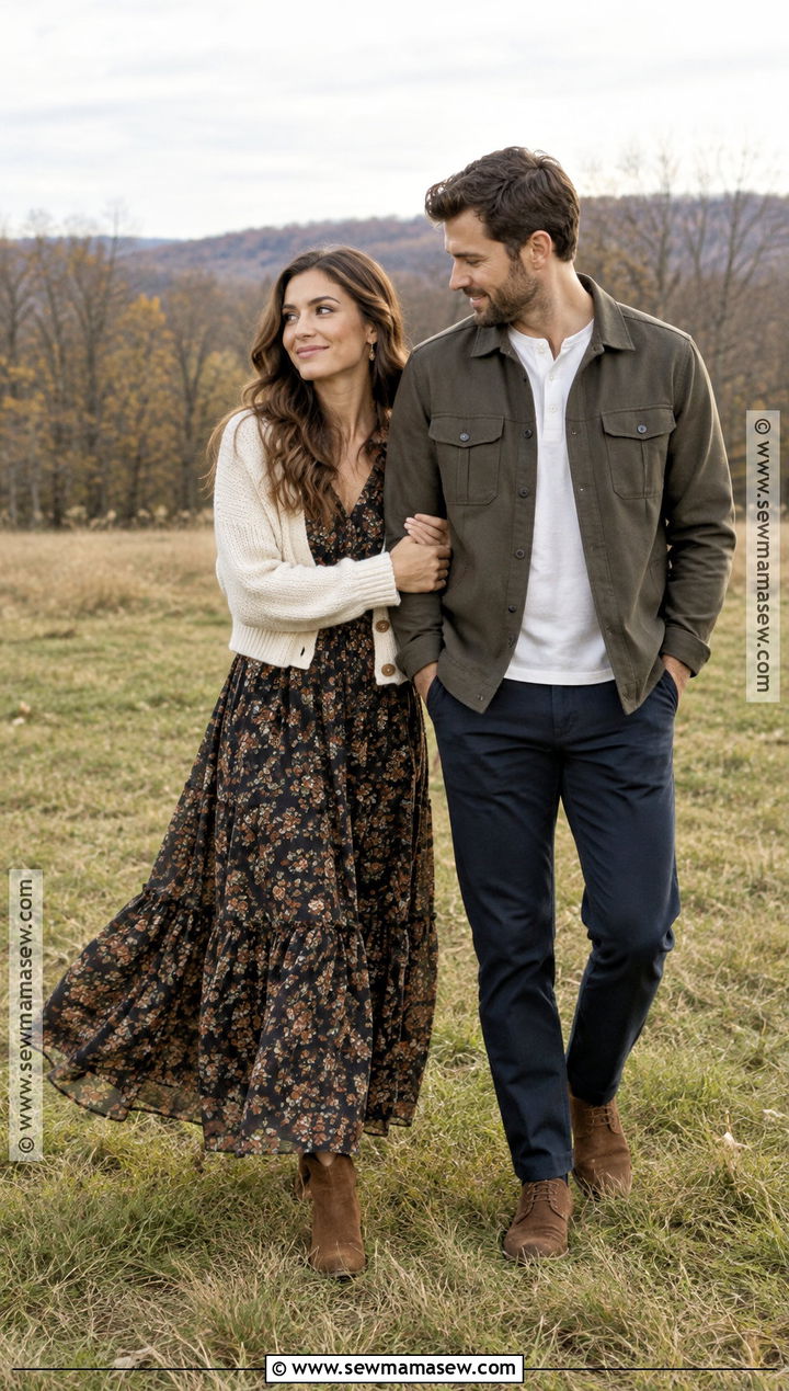 Floral Maxi Dress And Cropped Cardigan - 20 november engagement pictures outfit ideas