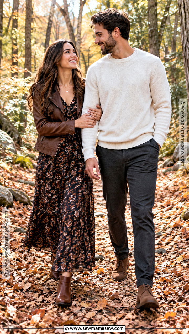 Floral Maxi Dress And Leather Jacket Engagement Photo Outfit - 15 engagement photos outfits october