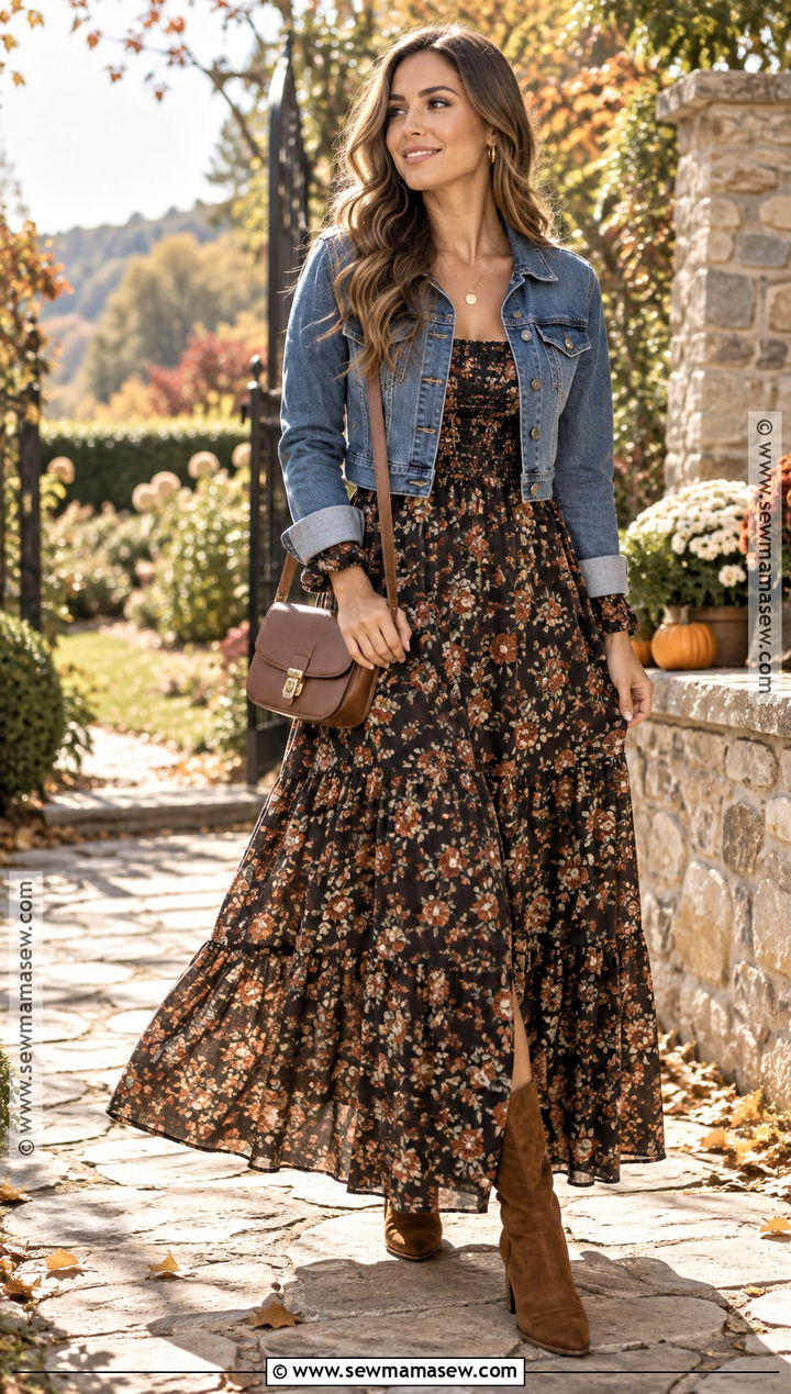 Floral Maxi Dress And Suede Boots Birthday Outfit - 15 Bday Fall Outfit Ideas
