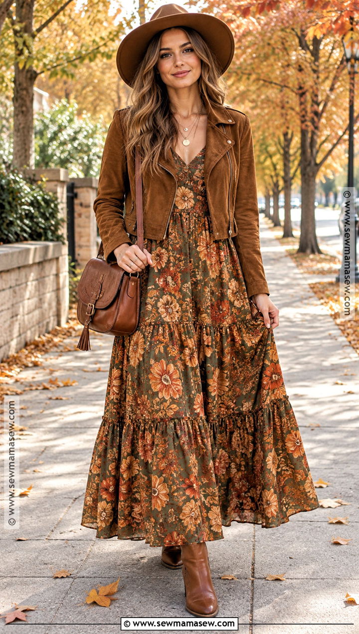 Floral Maxi Dress Autumn Hippie Outfit - 20 autumn hippie outfits