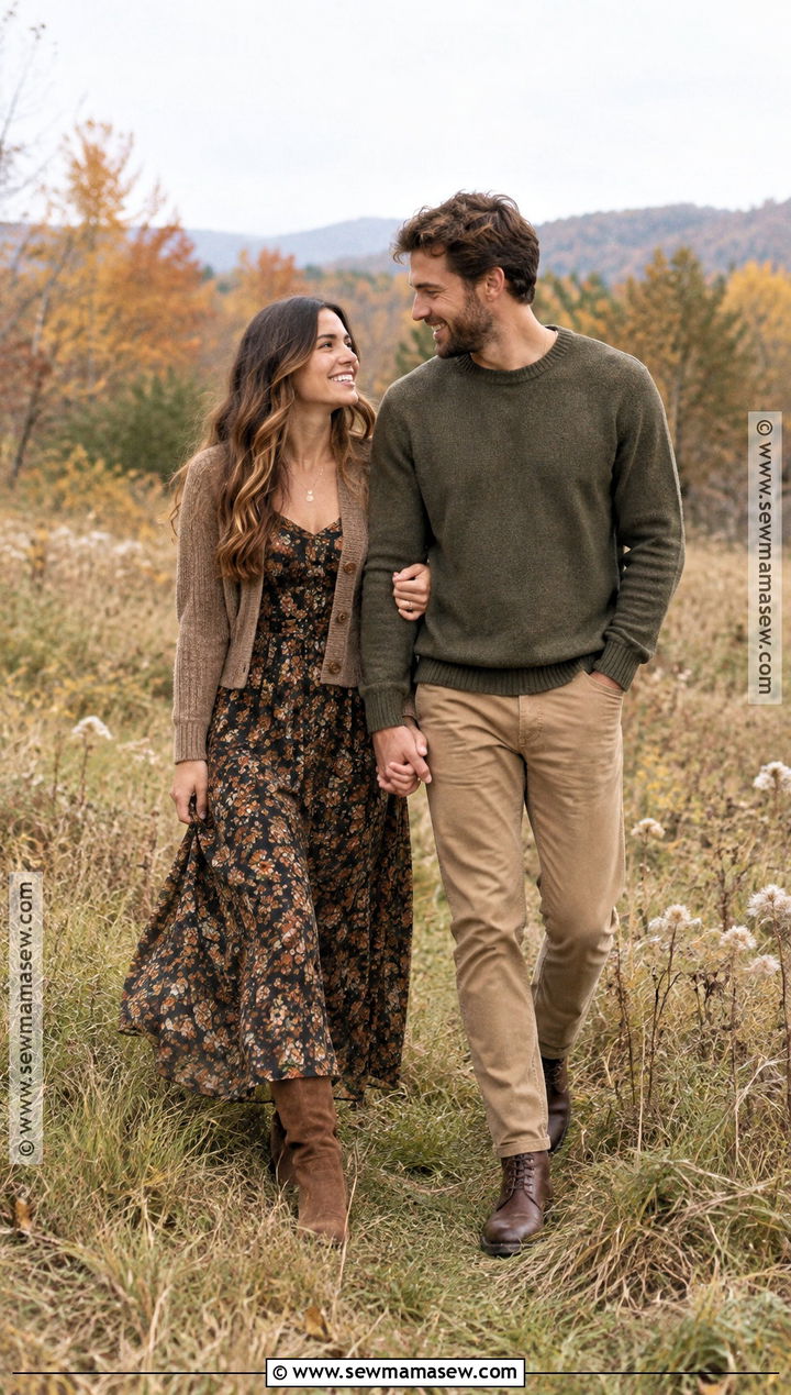 Floral Maxi Dress Fall Engagement Outfit - 15 engagement session outfits fall