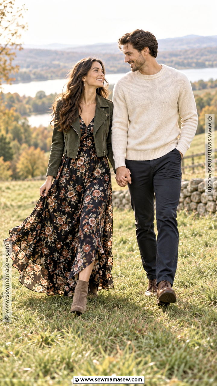 Floral Maxi Dress Fall Engagement Outfit - 20 engagement picture outfits fall