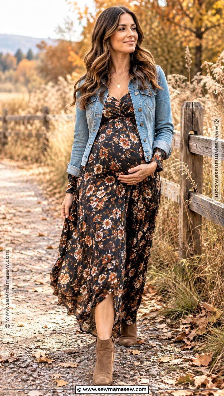 Floral Maxi Dress Fall Maternity Photo Outfit - 15 maternity photo fall outfits