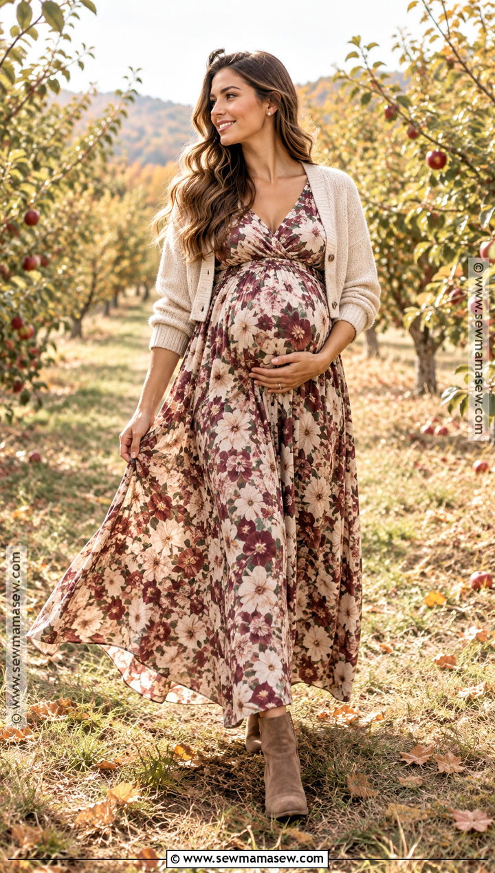 Floral Maxi Dress Fall Maternity Photoshoot - 20 maternity fall outfits photoshoot