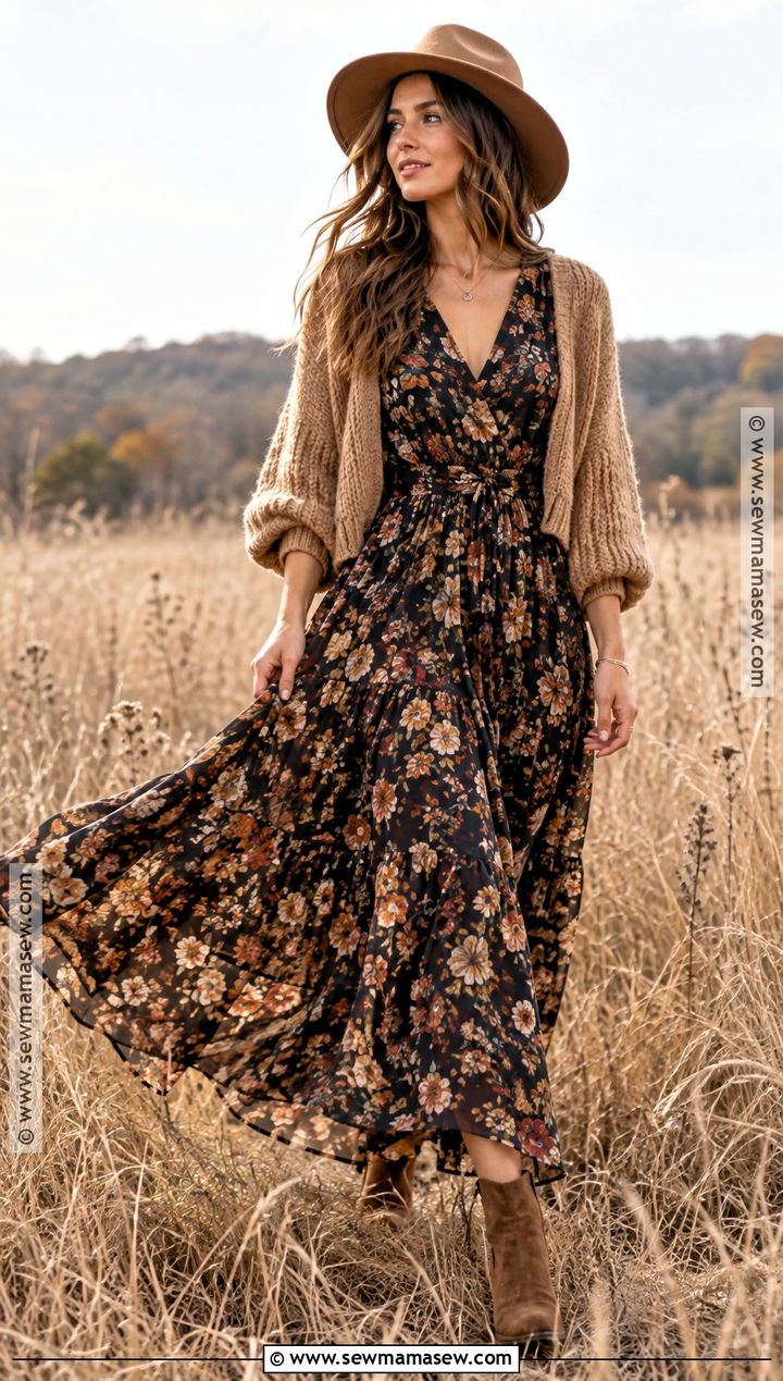 Floral Maxi Dress Fall Photo Shoot Outfit - 30 fall photo shoot outfits
