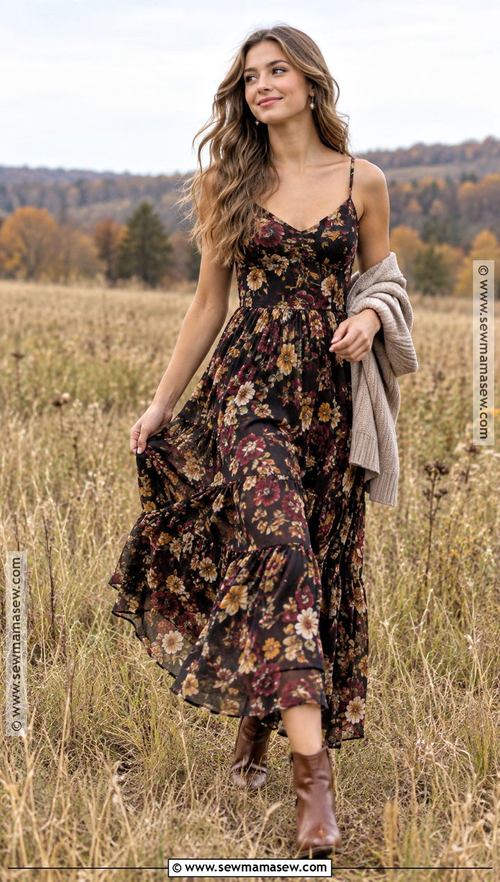 Floral Maxi Dress Fall Senior Picture Outfit - 20 Fall Senior Picture Ideas Outfits