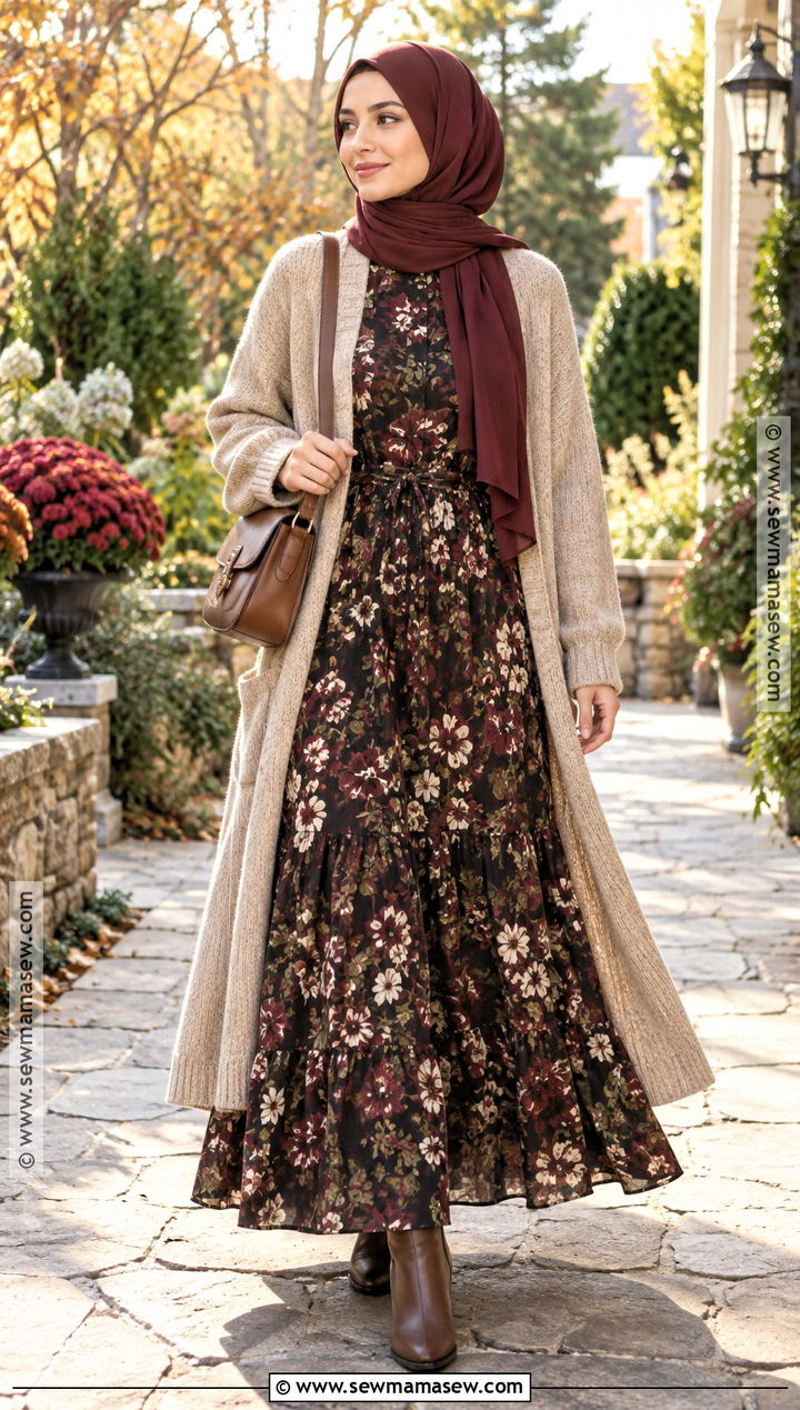 Floral Maxi Dress Hijabi Fall Outfit - 25 hijabi fall outfits