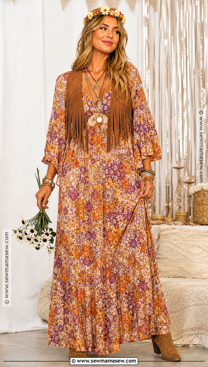Floral Maxi Dress Hippie Costume - 30 hippie outfits 70s costume