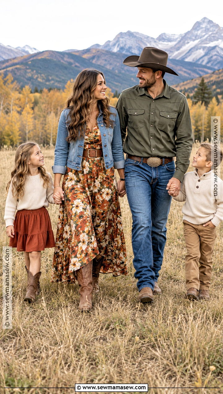 Floral Maxi Dress Western Family Outfit - 20 fall family pictures outfits western