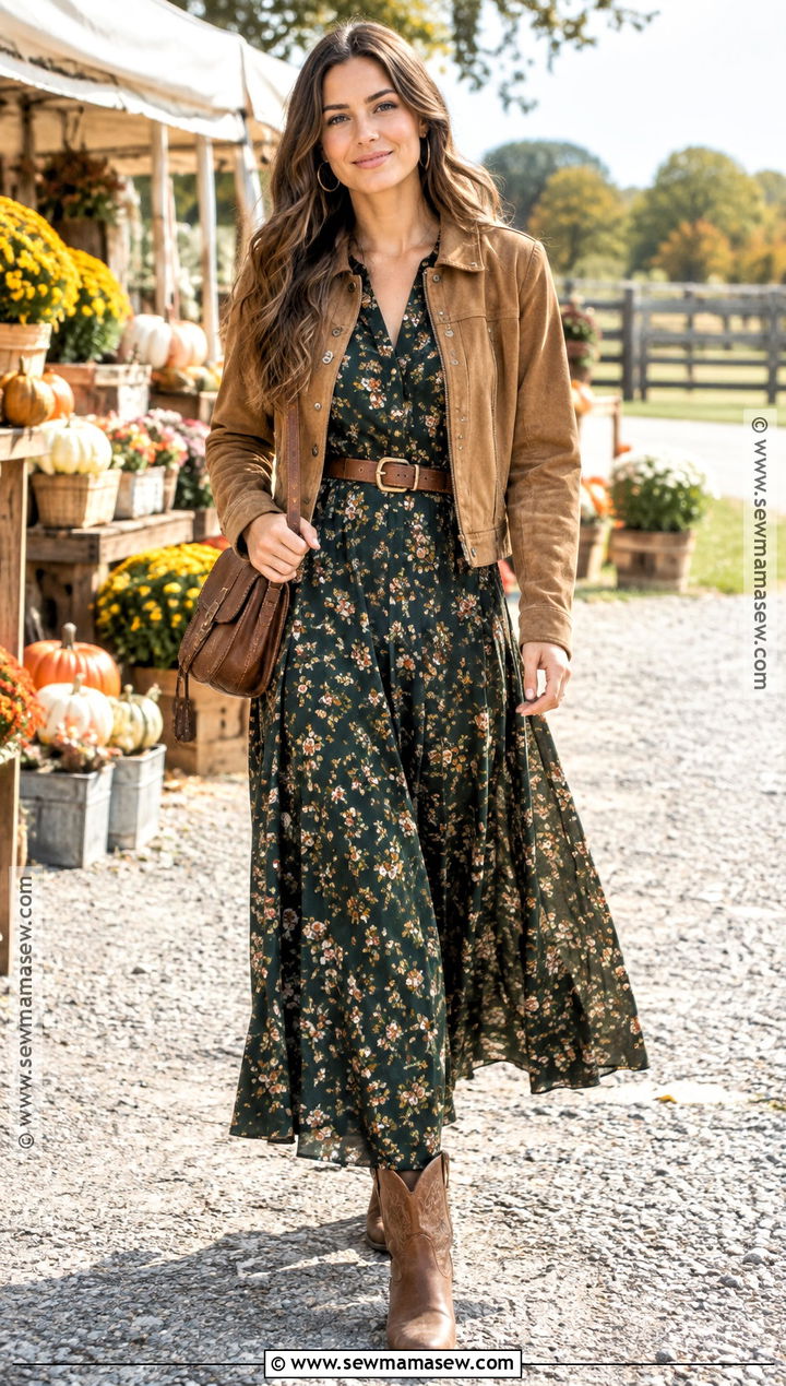 Floral Maxi Dress With Cowboy Boots - 20 Fall Fits With Boots