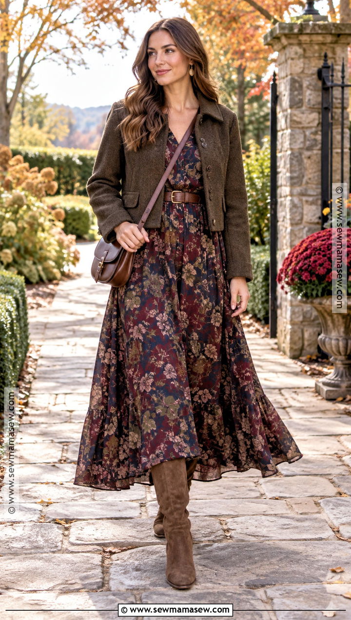 Floral Maxi Dress and Tall Boots Fall Outfit - 20 style for fall ideas