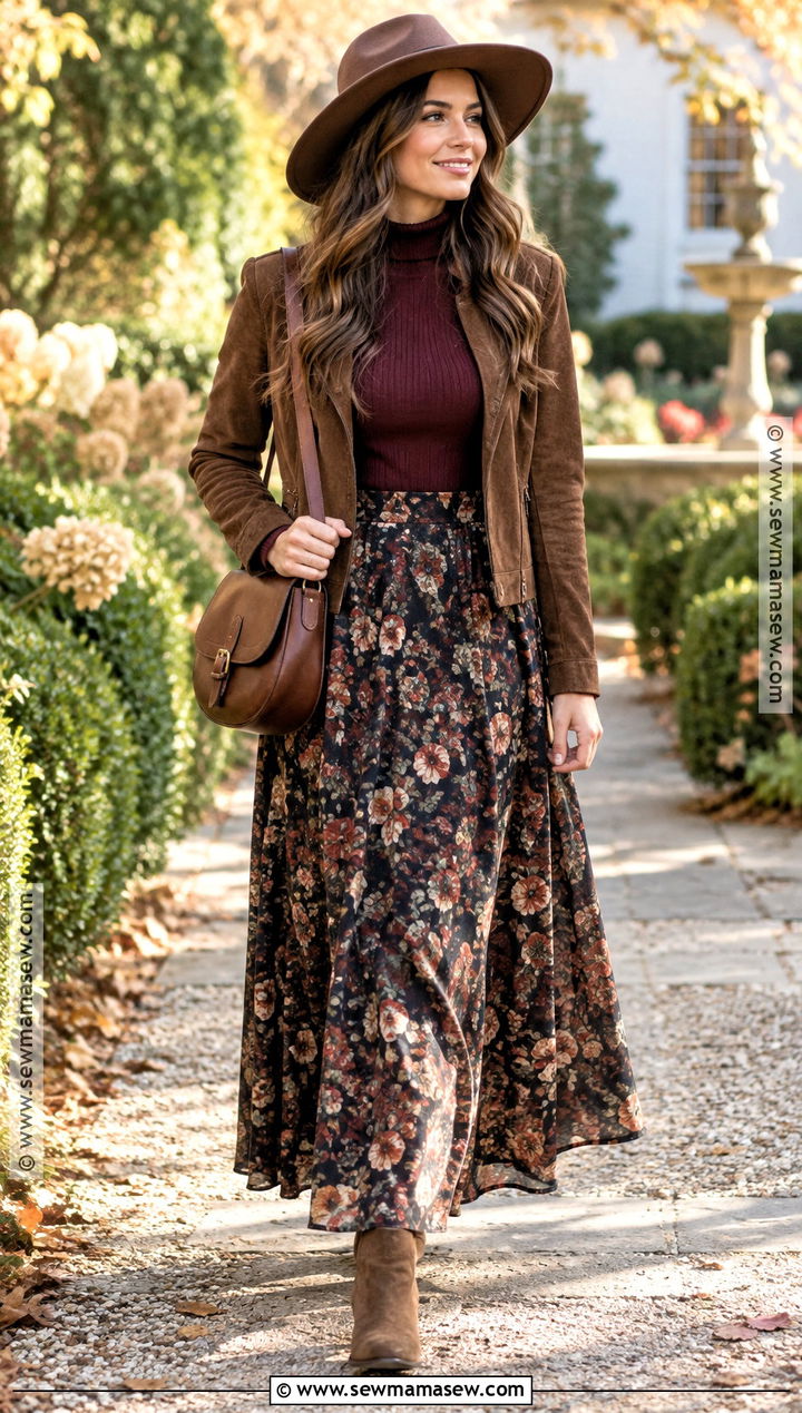 Floral Maxi Skirt Autumn Outfit - 25 skirt autumn outfit ideas