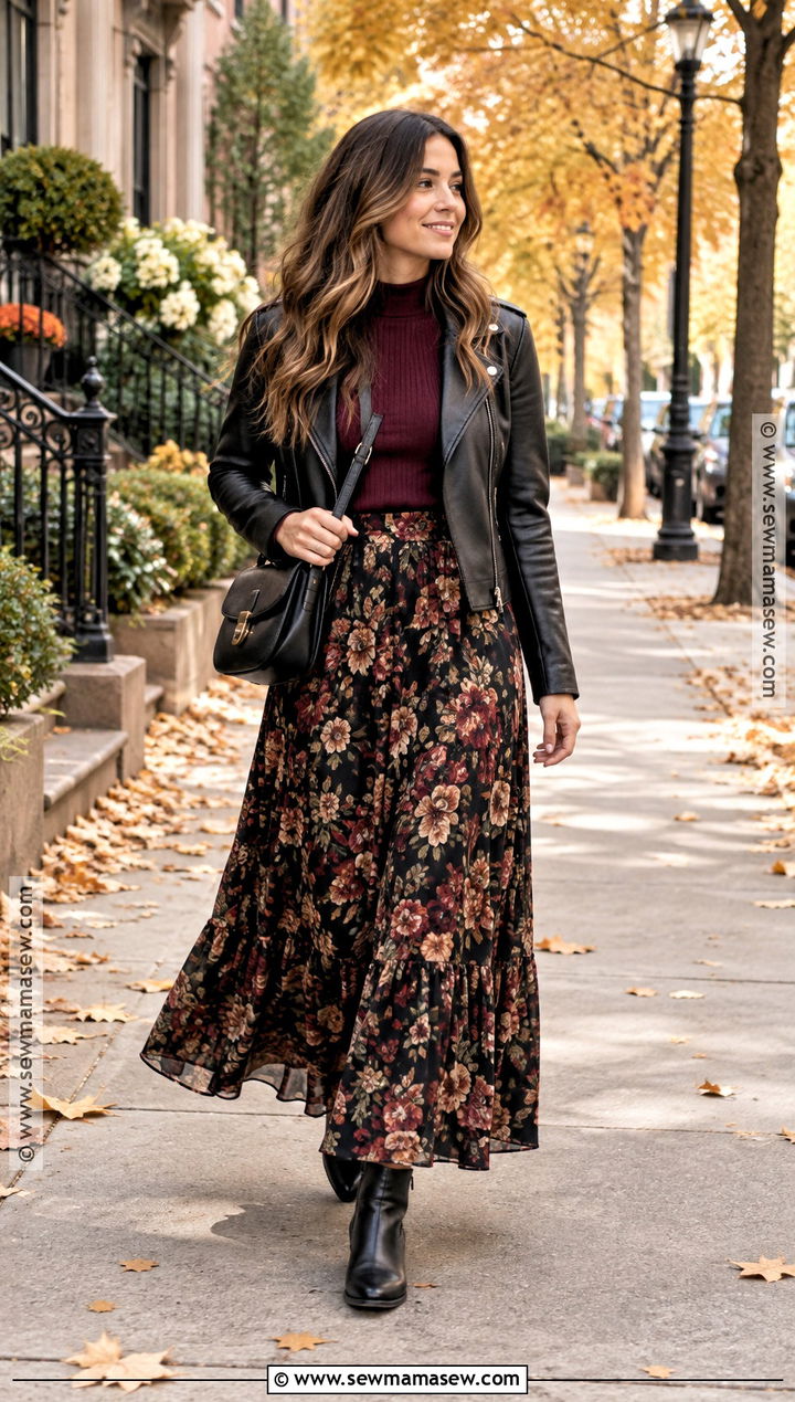 Floral Maxi Skirt Fall Outfit - 20 fall outfits women skirts