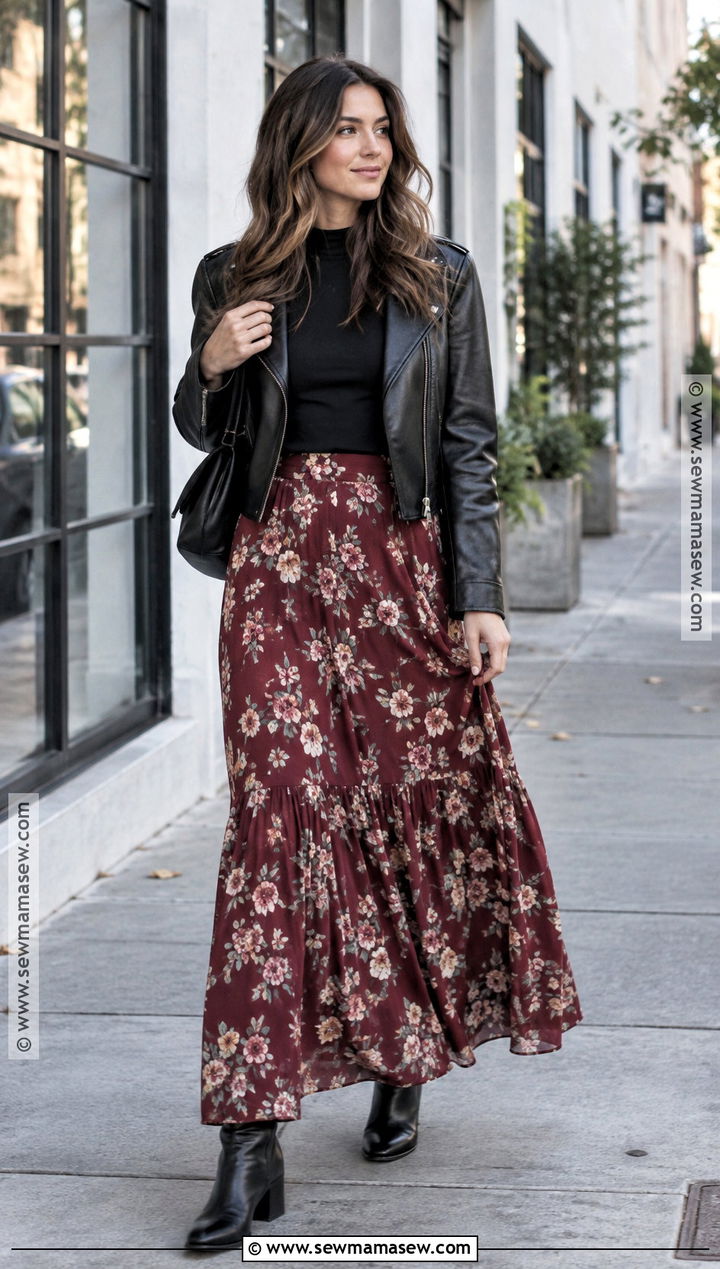 Floral Maxi Skirt Outfit for Autumn - 15 autumn skirt outfit ideas