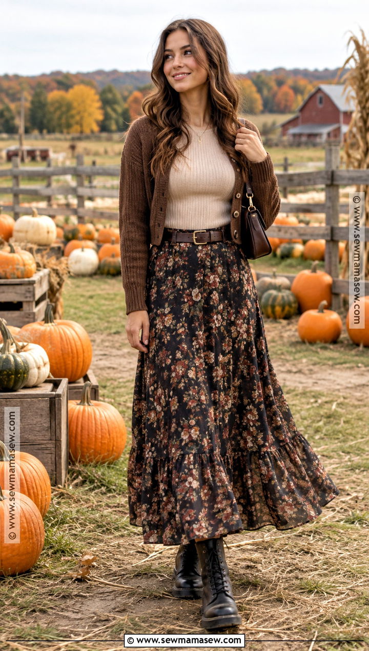 Floral Maxi Skirt Pumpkin Patch Outfit - 20 skirt pumpkin patch outfit ideas